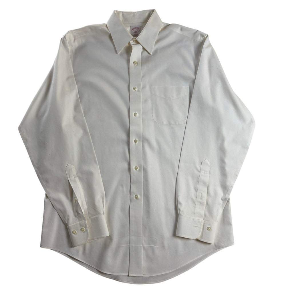 Brooks Brothers 346 Mens 15.5 34/35 Non Iron Cotton Ivory Dress Shirt